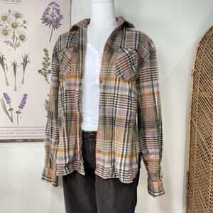 Vintage 70s 80s Plaid Wool Button Up Shirt Fairy Grunge Gorpcore Cottage M L